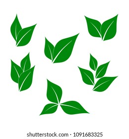 Green leaves set. Logo template. Leaf icon. Elements for eco and bio logos. Ecology nature element. Vector illustration.