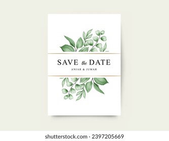 Green leaves set for wedding invitation card