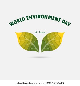 Green Leaves sign. World Environment day concept vector logo design template.June 5st World Environment day concept.World Environment day Awareness Idea Campaign.Vector illustration.