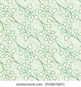 Green leaves simple greenery seamless pattern with line art nature branch