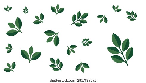 green leaves with simple shapes on white background minimal natural design ideal for decoration and eco design