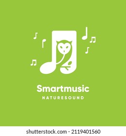 Green leaves  smart vector logo design template. Green music template design. Natural sound concept