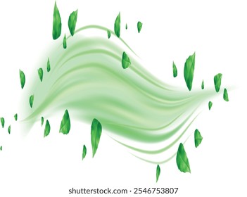 Folhas verdes no splash. 3d realista folhas transparentes 
salpicos com gotas.