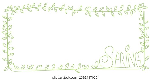 Green leaves and Spring text decoration illustration. Spring time decorative illustration for seasonal design. Vector illustration.
