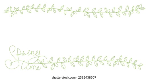 Green leaves and Spring text decoration illustration. Spring time decorative illustration for seasonal design. Vector illustration.