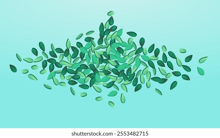 Green Leaves Spring Vector Blue Background Pattern. Wind Foliage Design. Forest Leaf Transparent Template. Greens Ecology Plant.