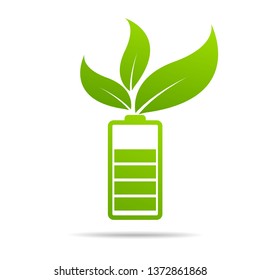 Green leaves  sprouting on battery. Energy based on ecology sveing concept