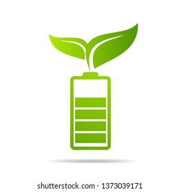 Green leaves  sprouting on battery. Energy based on ecology sveing concept