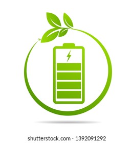 Green leaves  sprouting on battery. Energy based on ecology sveing concept