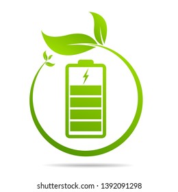Green leaves  sprouting on battery. Energy based on ecology sveing concept