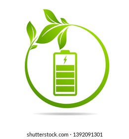 Green leaves  sprouting on battery. Energy based on ecology sveing concept