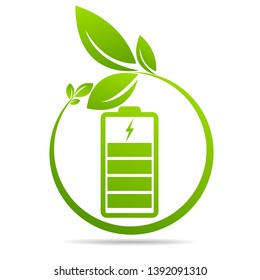 Green leaves  sprouting on battery. Energy based on ecology sveing concept
