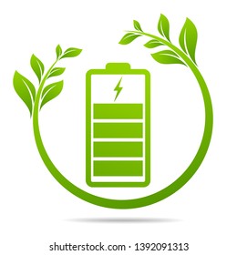 Green leaves  sprouting on battery. Energy based on ecology sveing concept