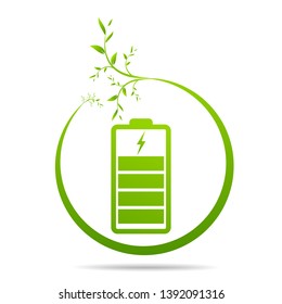 Green leaves  sprouting on battery. Energy based on ecology sveing concept