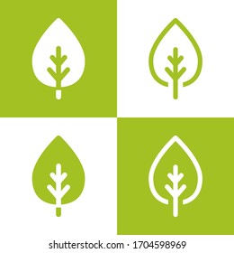 Green leaves in squares. Eco label. isolated on white. Vector illustration.  Flat ecology sticker icon. Isolated on white. Organic, natural icon, eco friendly logo Vector illustration