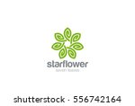 Green Leaves Star Flower Logo design Infinity loop vector template. Eco Natural Organic Logotype concept icon