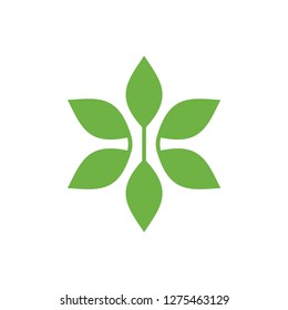 Green Leaves Star Flower Logo design,logo leaf vector,yoga logo