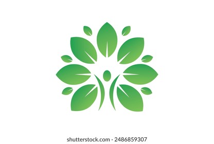 Green Leaves Star Flower Logo design logo leaf vector yoga logo