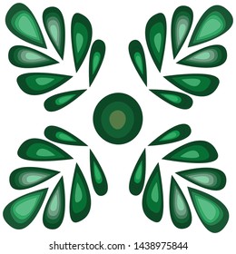 Green leaves in the style of flat. For furniture, wallpaper, doors, websites, handicrafts. Ornament, graphic drawing. Vector.