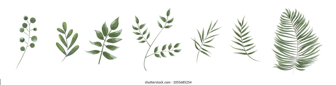 green leaves in the style of watercolor