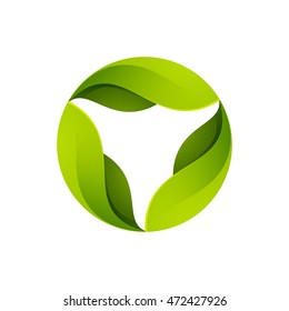 Green leaves in a swirl logo. Ecology elements for ecology banner, presentation, web page, card, labels or posters.