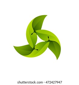 Green leaves in a swirl logo. Ecology elements for ecology banner, presentation, web page, card, labels or posters.