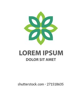 Green Leaves Symmetry Logo Template For Ecology And Flower Themed Design With Natural Organic Feeling
