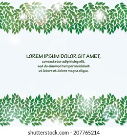 Green leaves texture on a white background for greeting card wallpaper or textile illustration with space for text