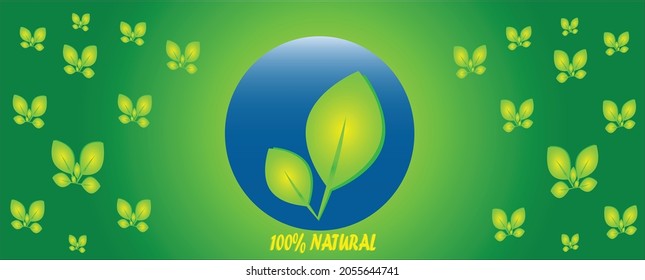 textura de hojas verdes con texto 100% vector natural ilustrado para el encabezado de banner del sitio web, productos naturales orgánicos