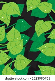 Green leaves texture top view background. Full frame of tropical dark green leaf tone.
