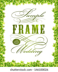Green leaves texture and green typography elements/ vector design illustration