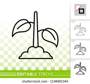 Green leaves thin line icon. Outline web sign of sprout. Grass linear pictogram with different stroke width. Simple vector symbol transparent background. Green Leaves editable stroke icon without fill