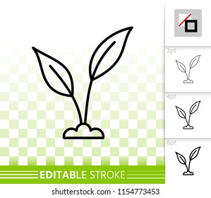 Green Leaves thin line icon. Outline web sign of sprout. Grass linear pictogram with different stroke width. Simple vector symbol transparent background. Green Leaves editable stroke icon without fill