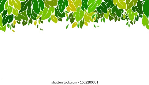 Green leaves at the top of the page, vector leaves for design. Joins without problems.