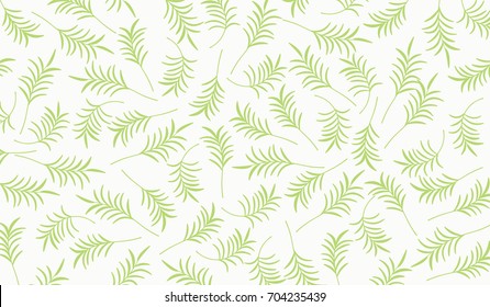 Green Leaves Tropical Pattern, Vector Background with Leaves and Twigs