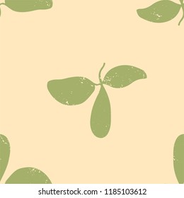 green leaves two directional vector seamless repeat half drop pattern on cream background