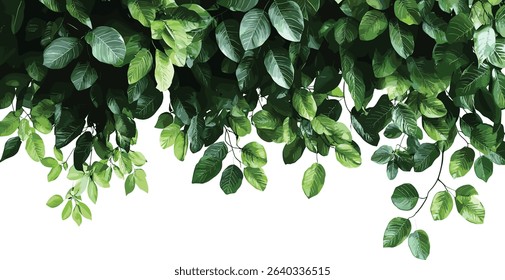 Green leaves Vector Cutout foreground on transparent backgrounds, tropical foliage, jungle greenery, nature element, plant clipart, rainforest design, decorative botanical,