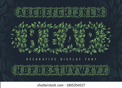 
Green leaves vector decorative font set
