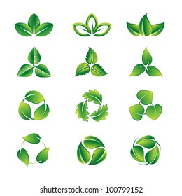 Green leaves vector icon set