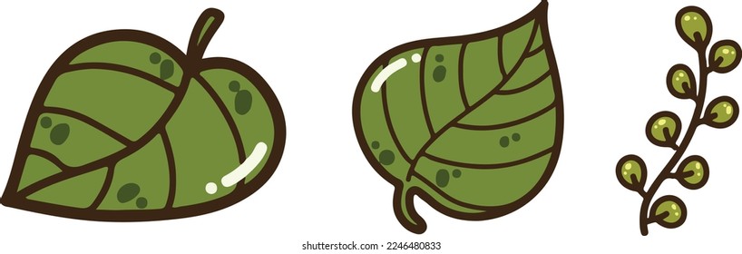 Green Leaves Vector Illustration Cute Style