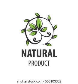 Green leaves vector logo for organic, natural, eco or bio products, isolated on white background, winds