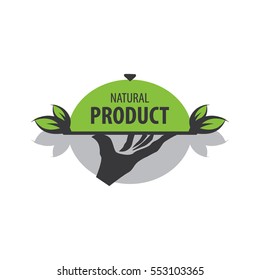 Green leaves vector logo for organic, natural, eco or bio products, isolated on white background, hand dish