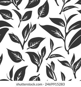 green leaves vector pattern background. Green tea leaf seamless pattern. tea leaves pattern background. seamless patterns with green leaves of tea.