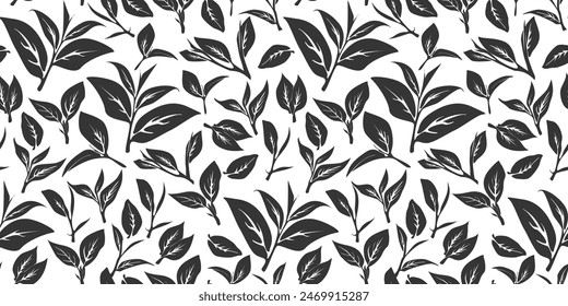green leaves vector pattern background. Green tea leaf seamless pattern. tea leaves pattern background. seamless patterns with green leaves of tea.