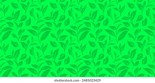 green leaves vector pattern background. Green tea leaf seamless pattern. tea leaves pattern background. seamless patterns with green leaves of tea.