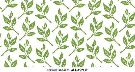 green leaves vector pattern background. Green tea leaf seamless pattern. tea leaves pattern background. seamless patterns with green leaves of tea.