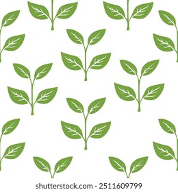green leaves vector pattern background. Green tea leaf seamless pattern. tea leaves pattern background. seamless patterns with green leaves of tea.