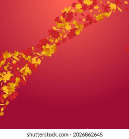 Green Leaves Vector Red Background. October Foliage Texture. Red Wallpaper Leaf Frame. Decoration Card.