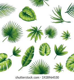 Green Leaves Vector Seamless Repeat Pattern in Ai.