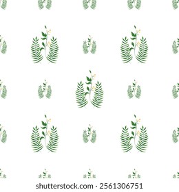 Green Leaves Vector Seamless Repeat Pattern.